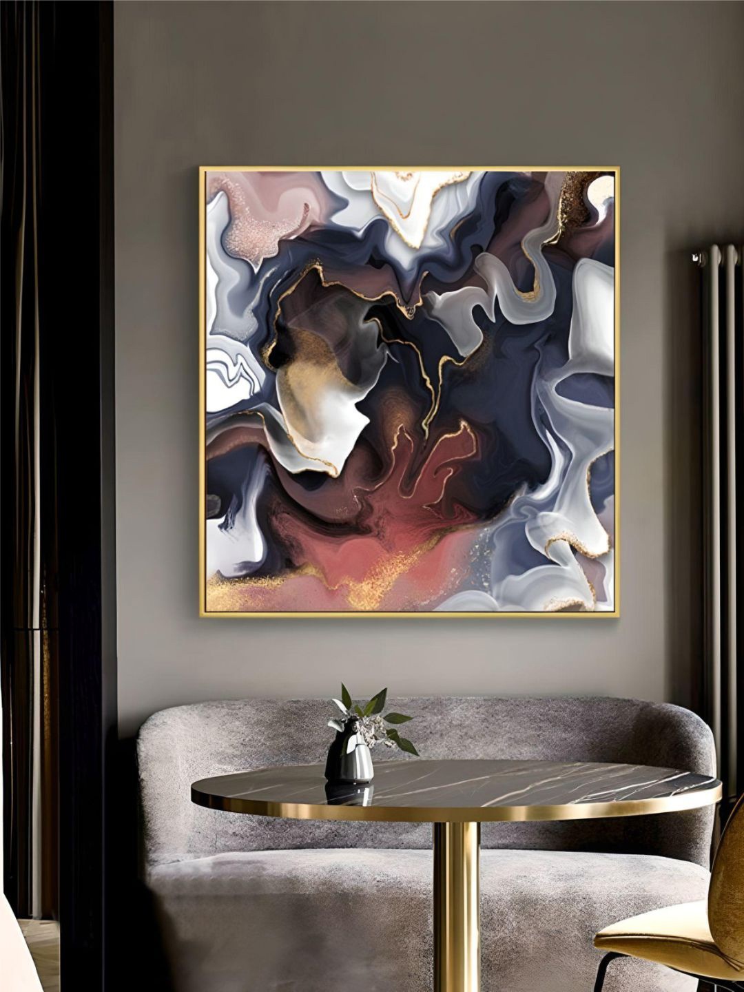 

THE HANDMADE FLAIR Navy Blue & Grey Crystal Porcelain Abstract Painting Wall Art