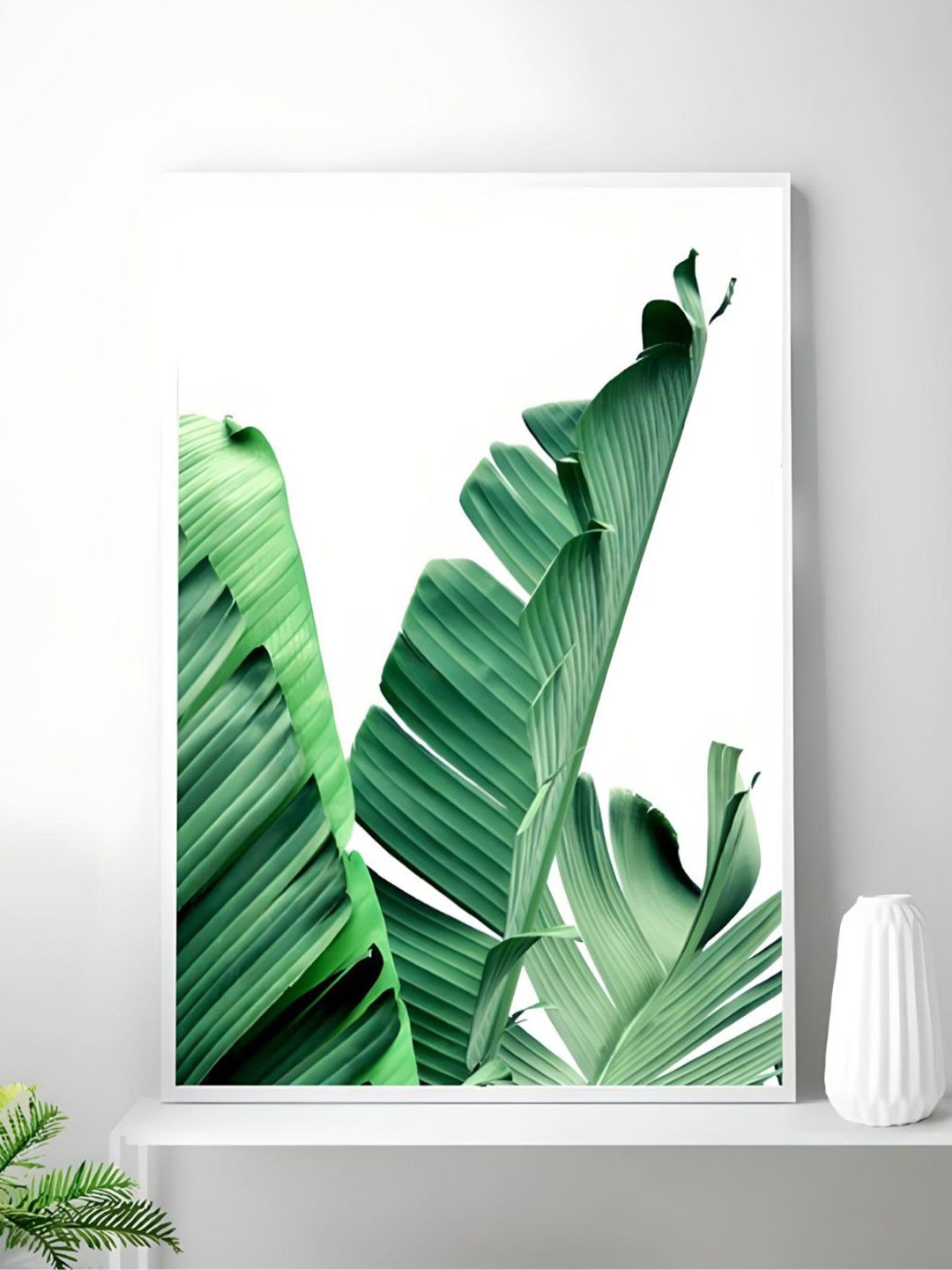 

THE HANDMADE FLAIR Green Crystal Porcelain Leaves Tropical Plant Painting Wall Art