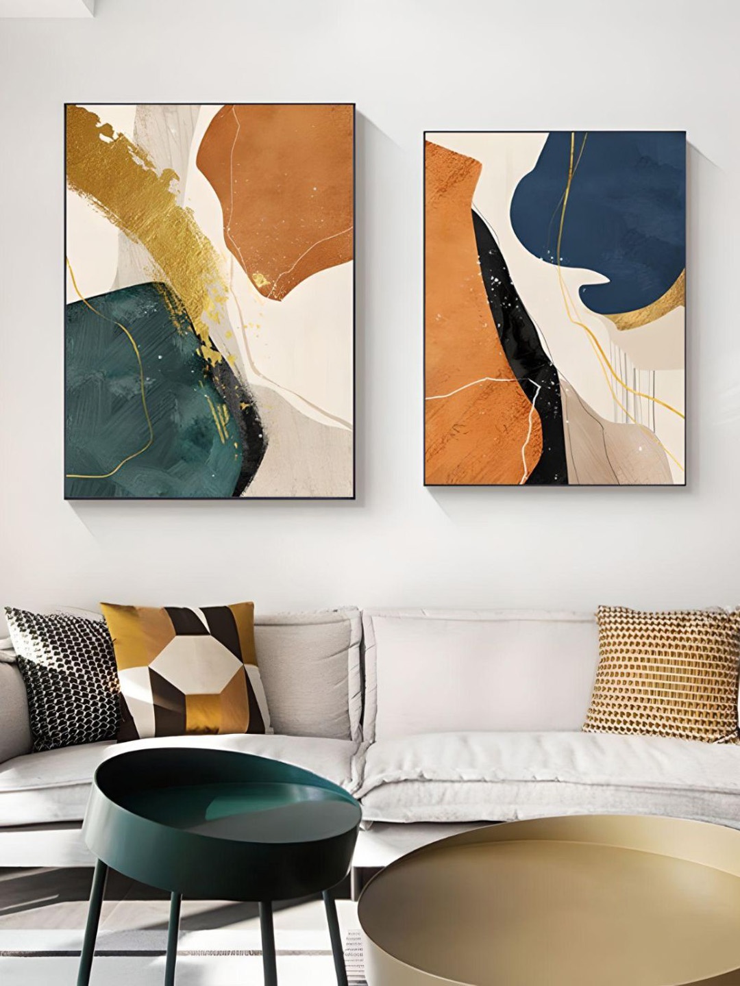 

THE HANDMADE FLAIR Orange 2 Pieces Crystal Porcelain Color Block Abstract Wall Art