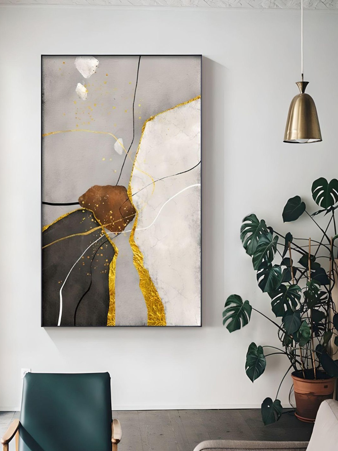THE HANDMADE FLAIR Crystal Porcelain Brown & Grey Abstract Geomorphic Painting Wall Art