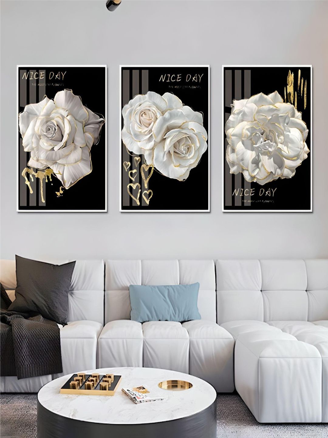 

THE HANDMADE FLAIR White & Black 3-Pieces Printed Framed Wall Art