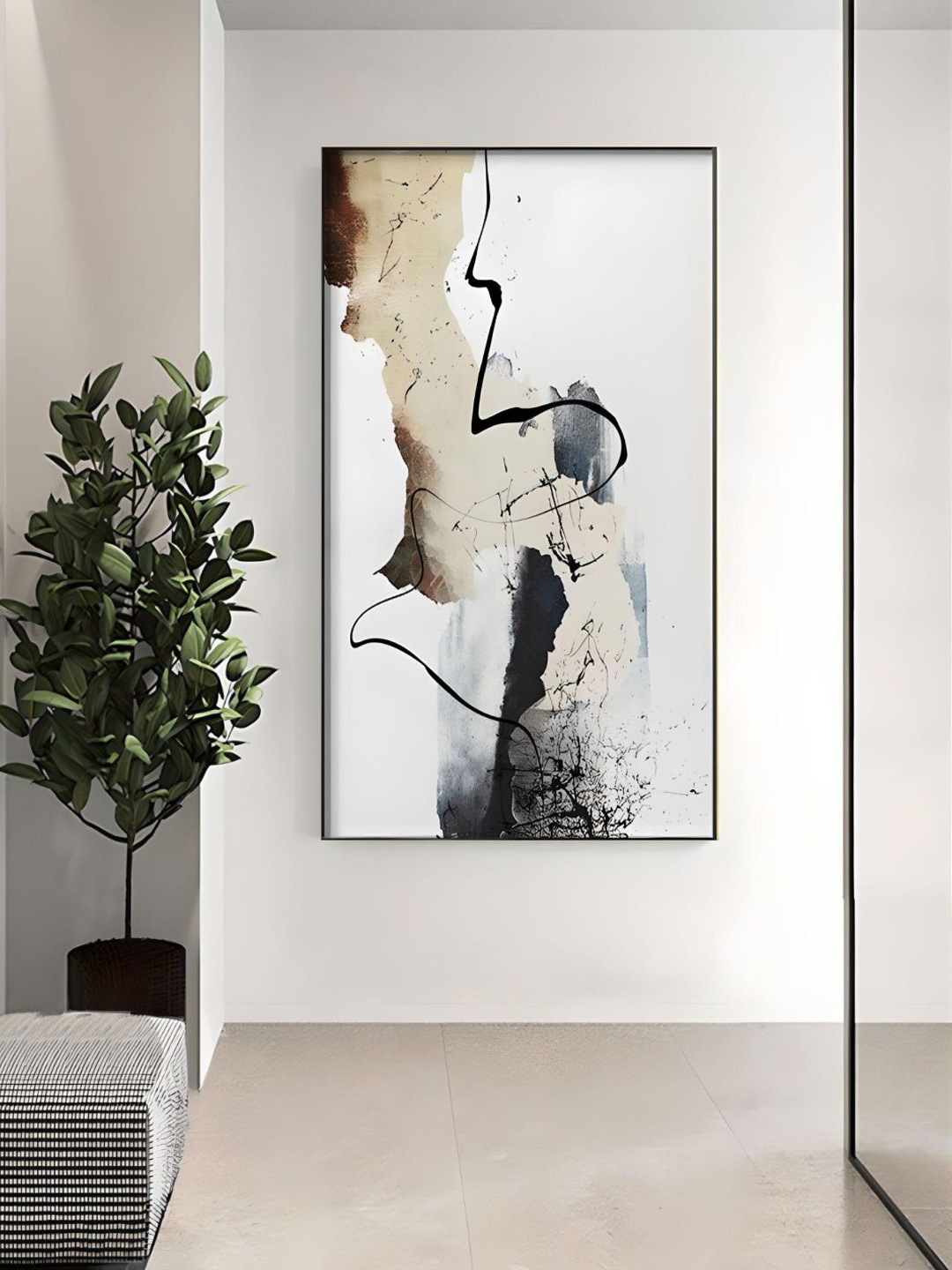 

THE HANDMADE FLAIR Crystal Porcelain Off-White & Black Neutral Colors Abstract Wall Art