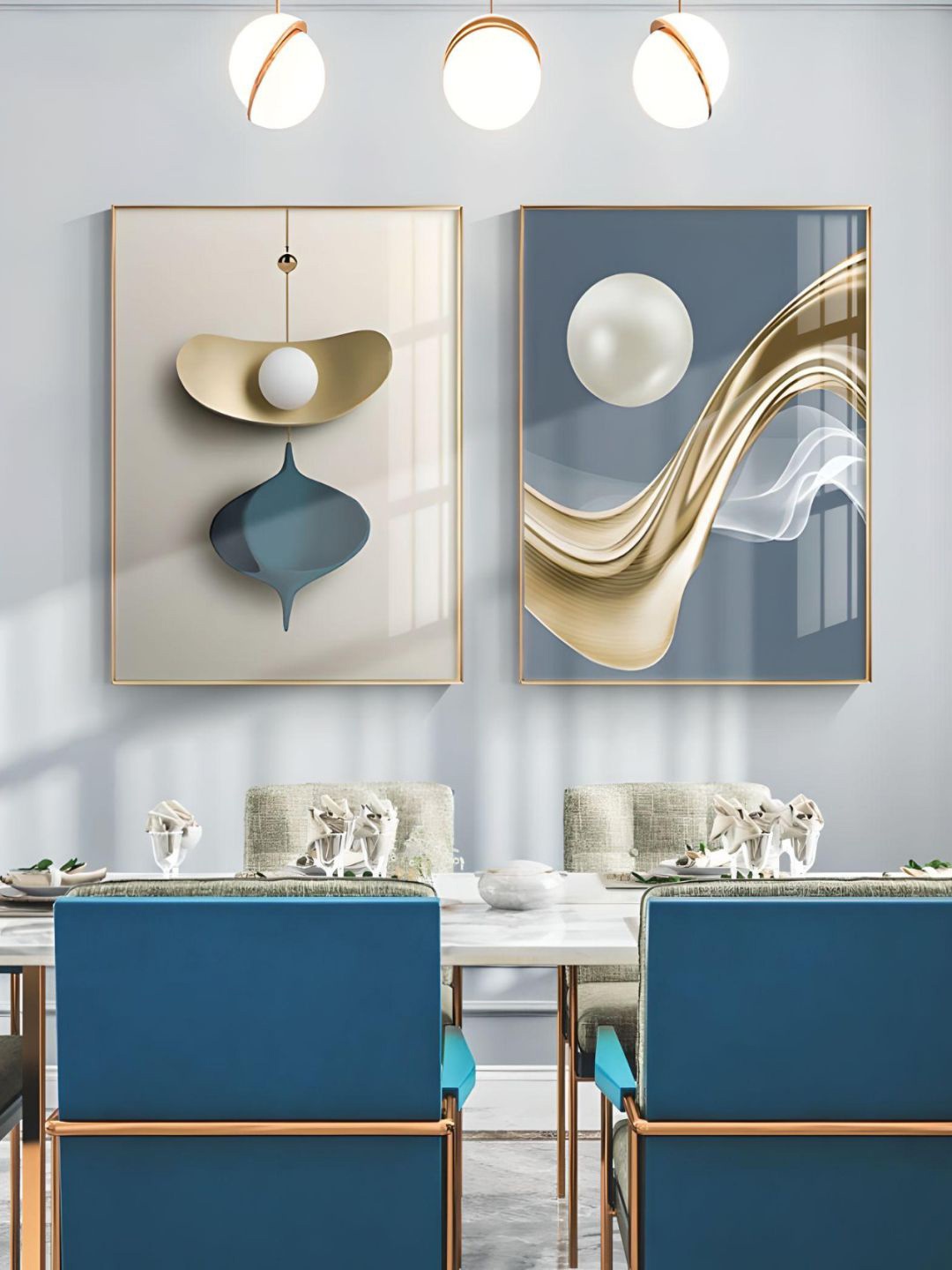 

THE HANDMADE FLAIR 2-Pcs Grey & Beige Abstract Pearl Moon Painting Wall Art