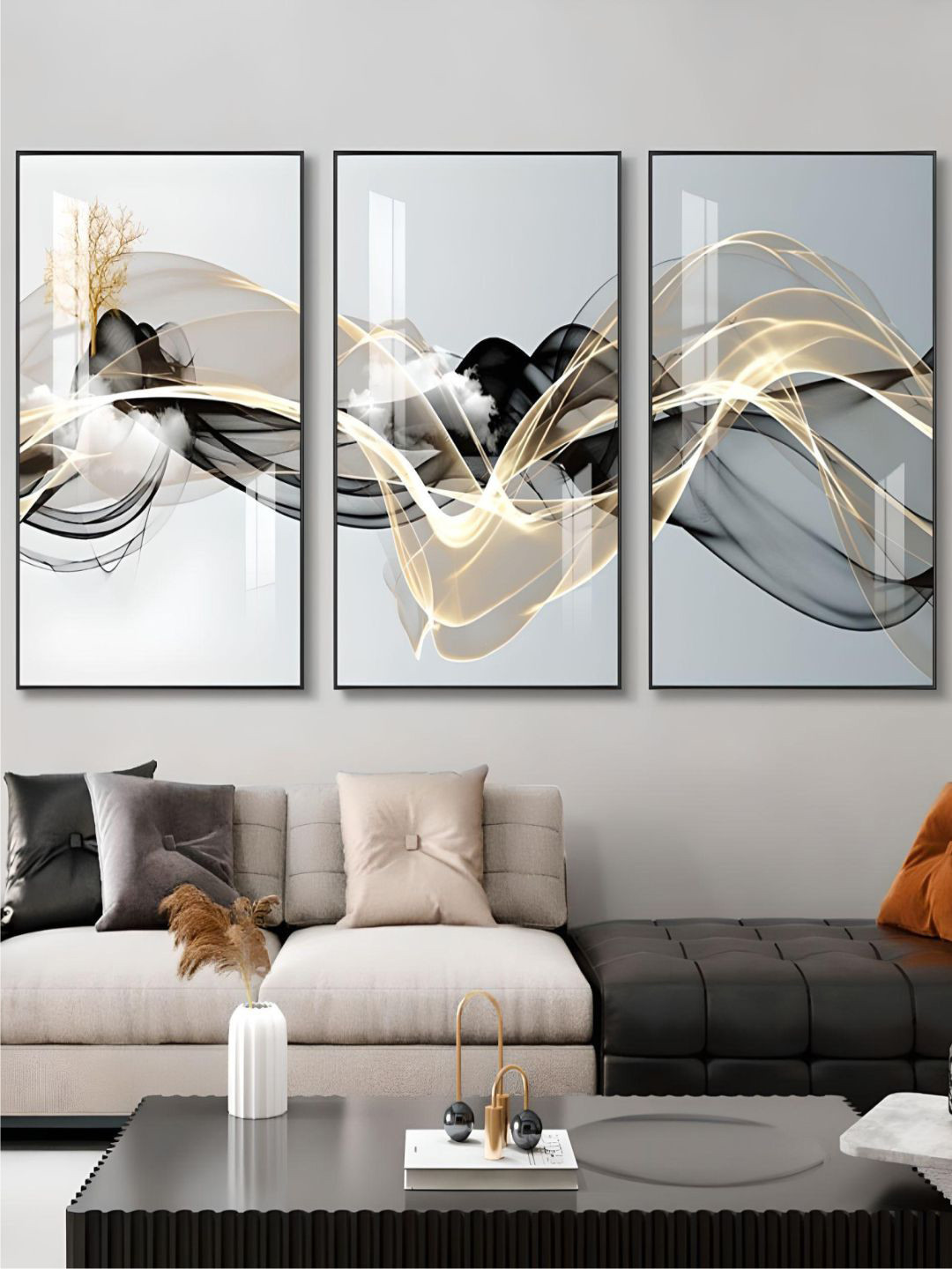 

THE HANDMADE FLAIR 3-Pieces Printed Framed Wall Art, Grey