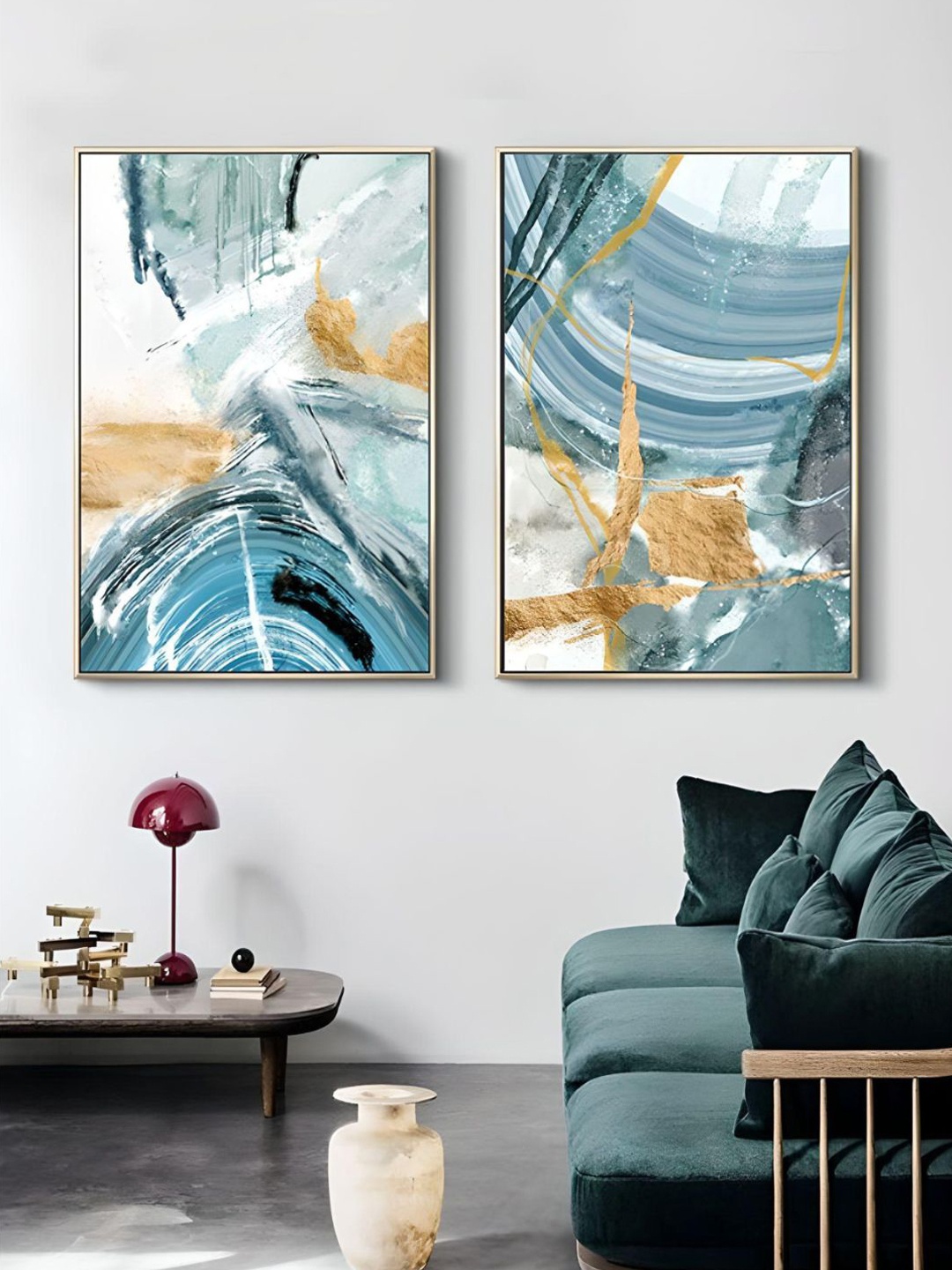 

THE HANDMADE FLAIR 2-Pcs Blue & White Abstract Summer Sea Painting Wall Art