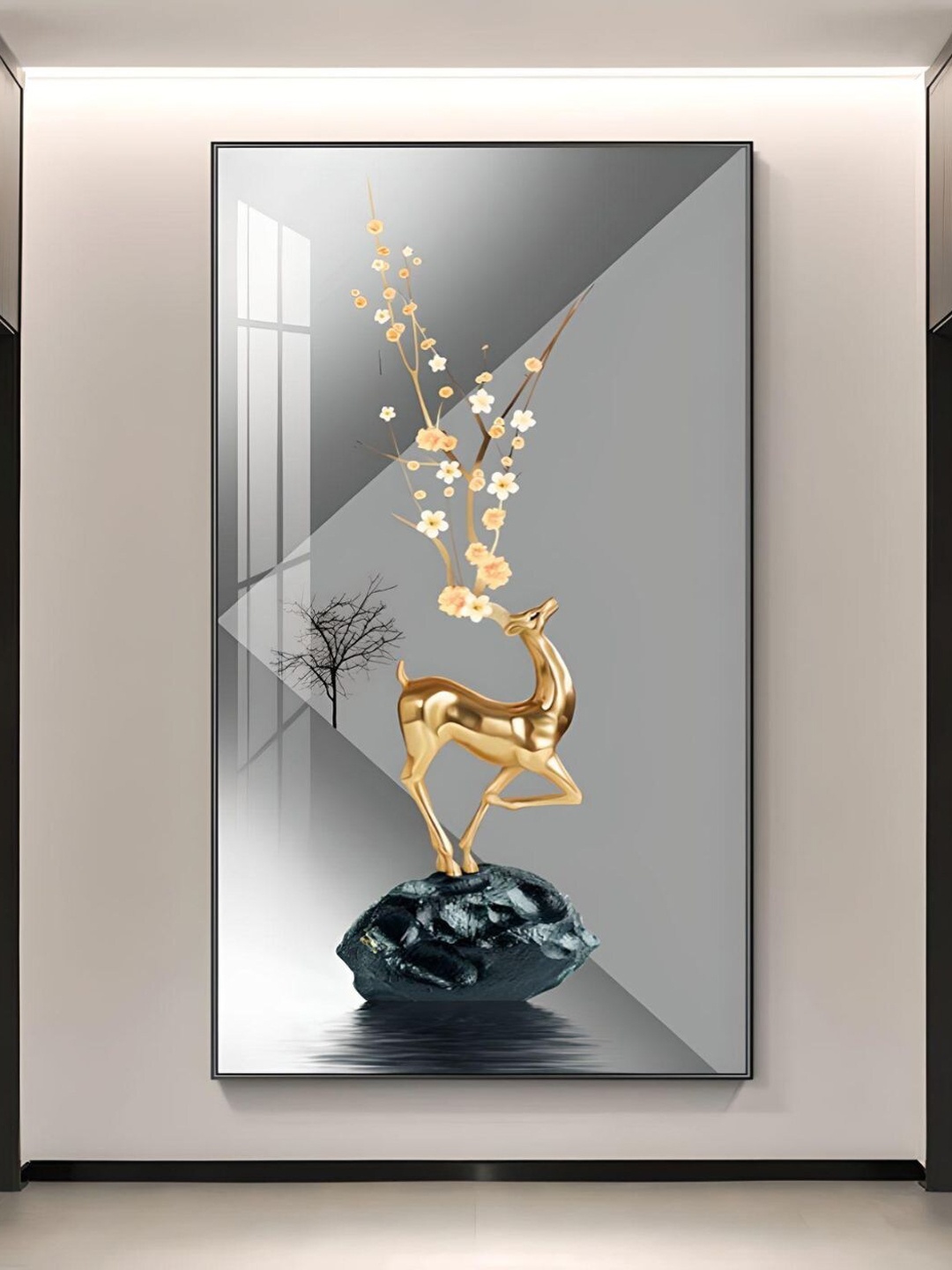 

THE HANDMADE FLAIR Grey & Golden Abstract Painting Wall Art