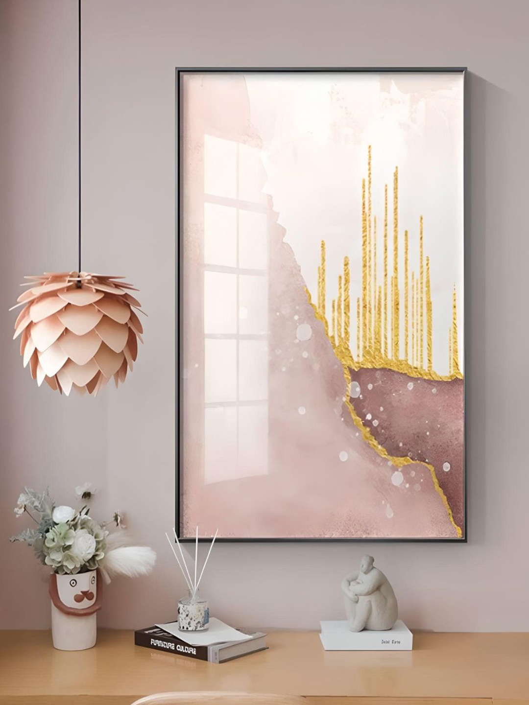THE HANDMADE FLAIR Peach & Pink Crystal Porcelain Abstract Wall Art