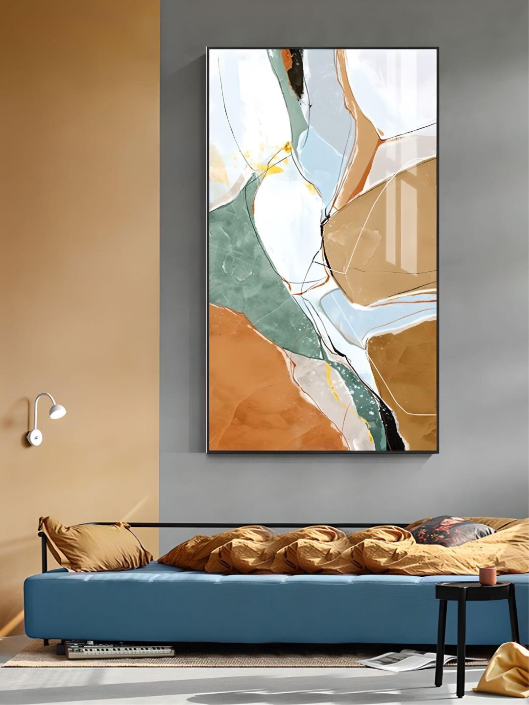 

THE HANDMADE FLAIR Crystal Porcelain Orange & White Abstract Geomorphic Wall Art