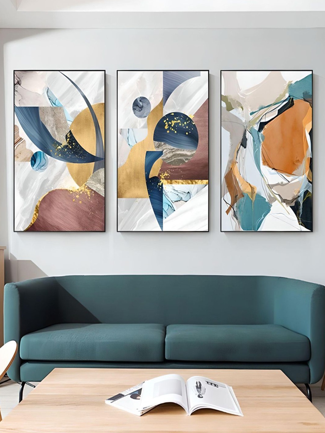 

THE HANDMADE FLAIR Blue & White 3 Pieces Abstract Textural Geometric Wall Art