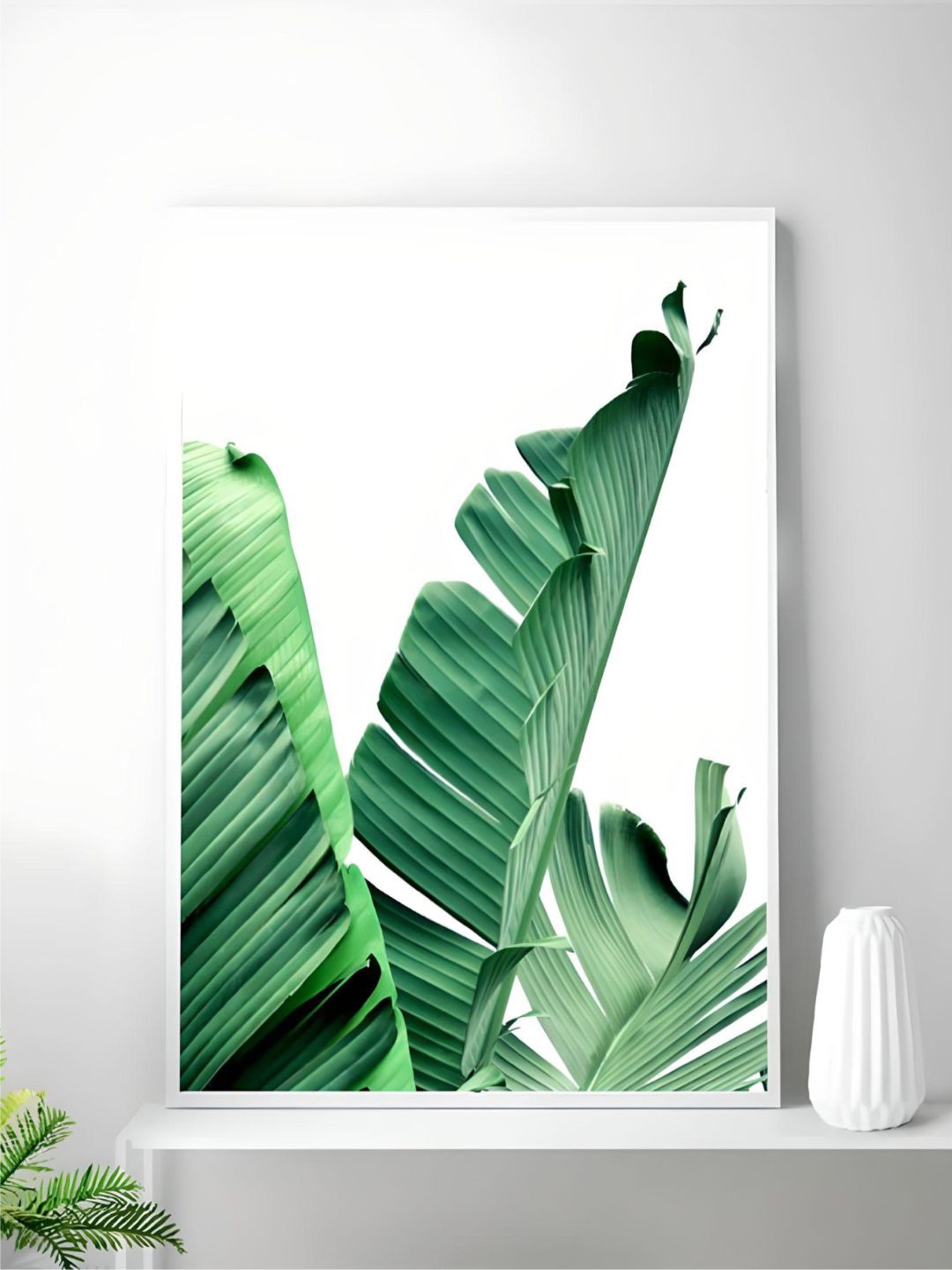 

THE HANDMADE FLAIR Crystal Porcelain Green & White Flora Fine Painting Wall Art