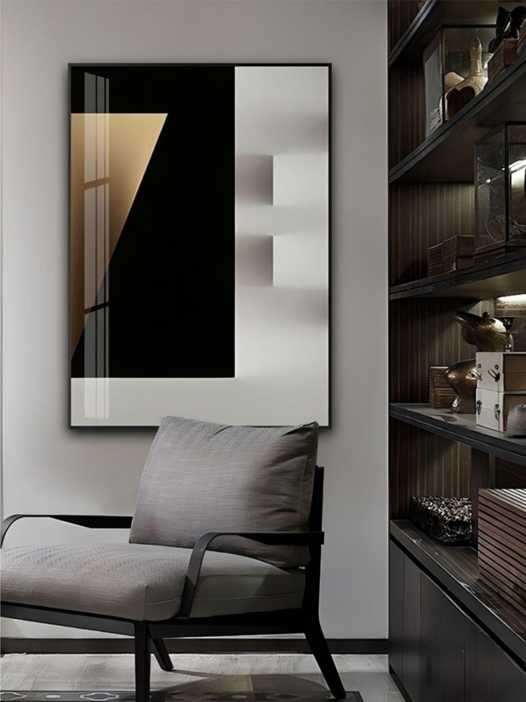 

THE HANDMADE FLAIR Crystal Porcelain Black Geometric Abstract Painting Wall Art