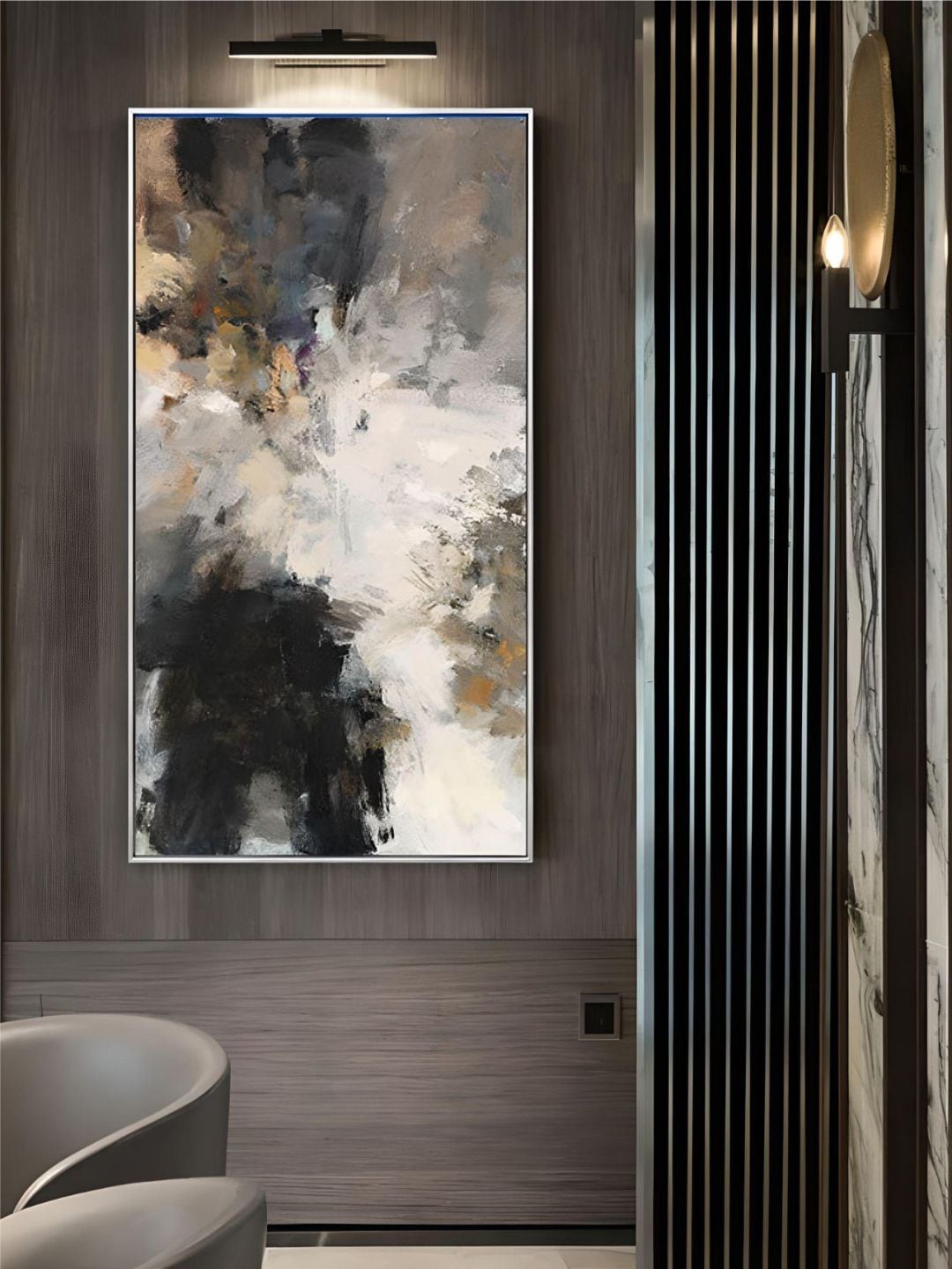

THE HANDMADE FLAIR Crystal Porcelain Urban Abstract Painting Wall Art, Grey