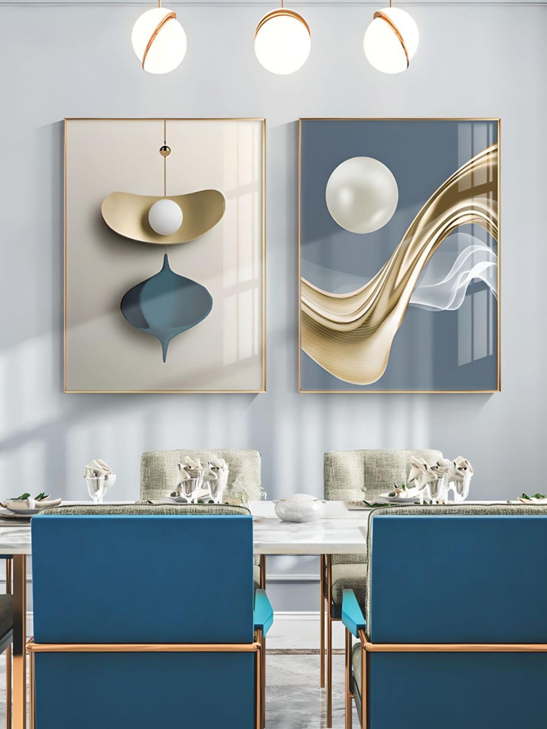 

THE HANDMADE FLAIR Blue & Grey 2-Pieces Abstract Printed Framed Wall Art