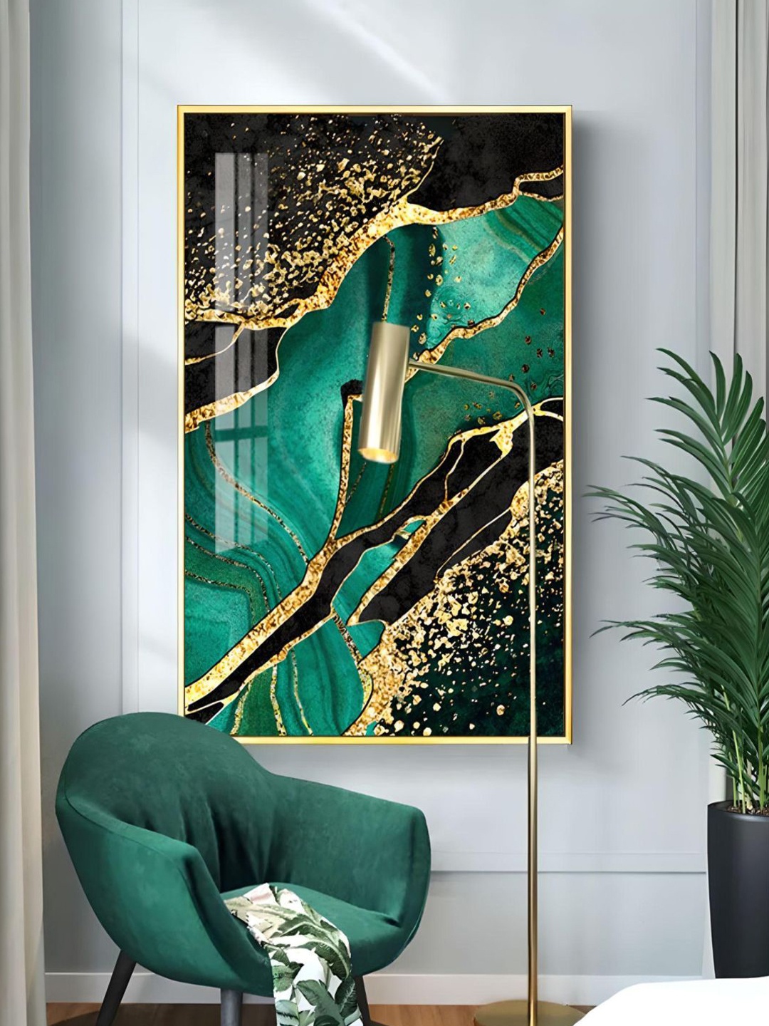 

THE HANDMADE FLAIR Green & Black Abstract Painted Wall Art