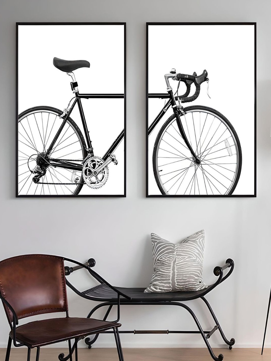 

THE HANDMADE FLAIR Crystal Porcelain White & Black 2 Pieces Abstract Painted Wall Arts