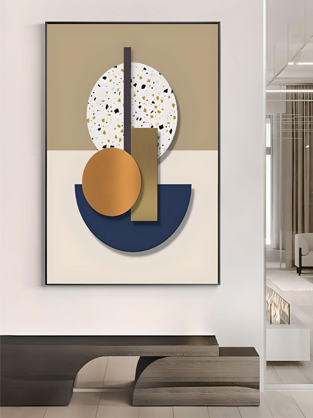 

THE HANDMADE FLAIR Beige & Blue Abstract Painting Wall Art