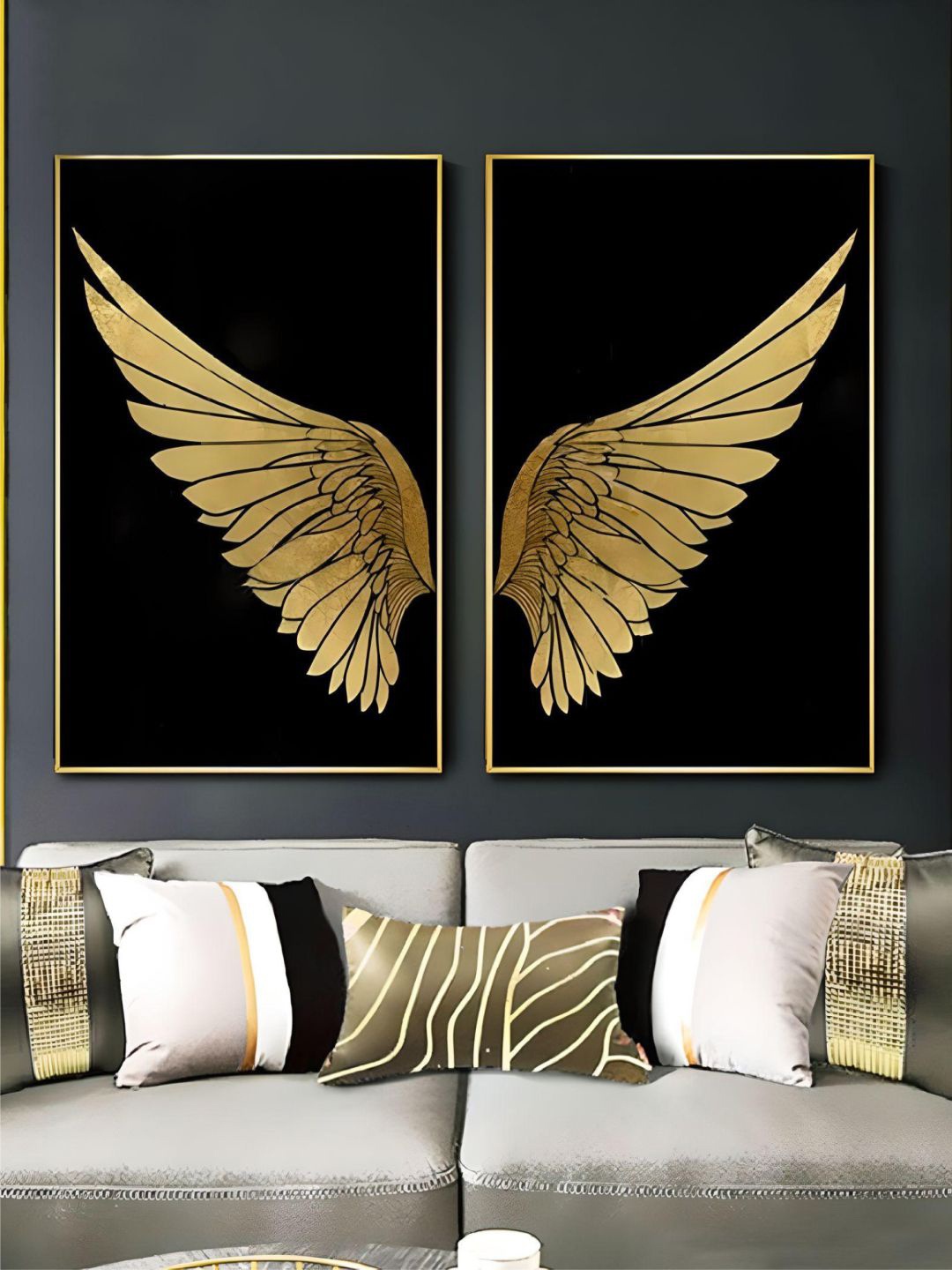 

THE HANDMADE FLAIR Black & Gold 2-Pieces Abstract Printed Framed Wall Art