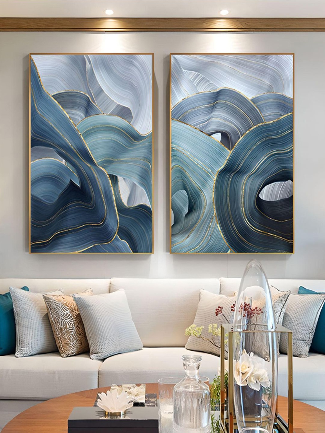 

THE HANDMADE FLAIR 2-Pieces Blue & Grey Abstract Painting Wall Art