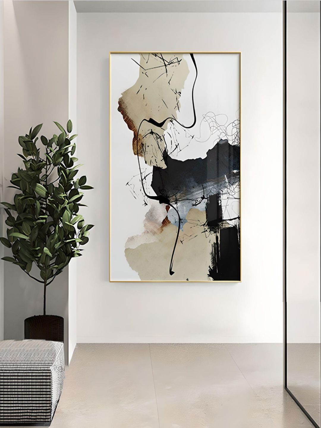 

THE HANDMADE FLAIR Crystal Porcelain Black & Grey Abstract Painting Wall Art