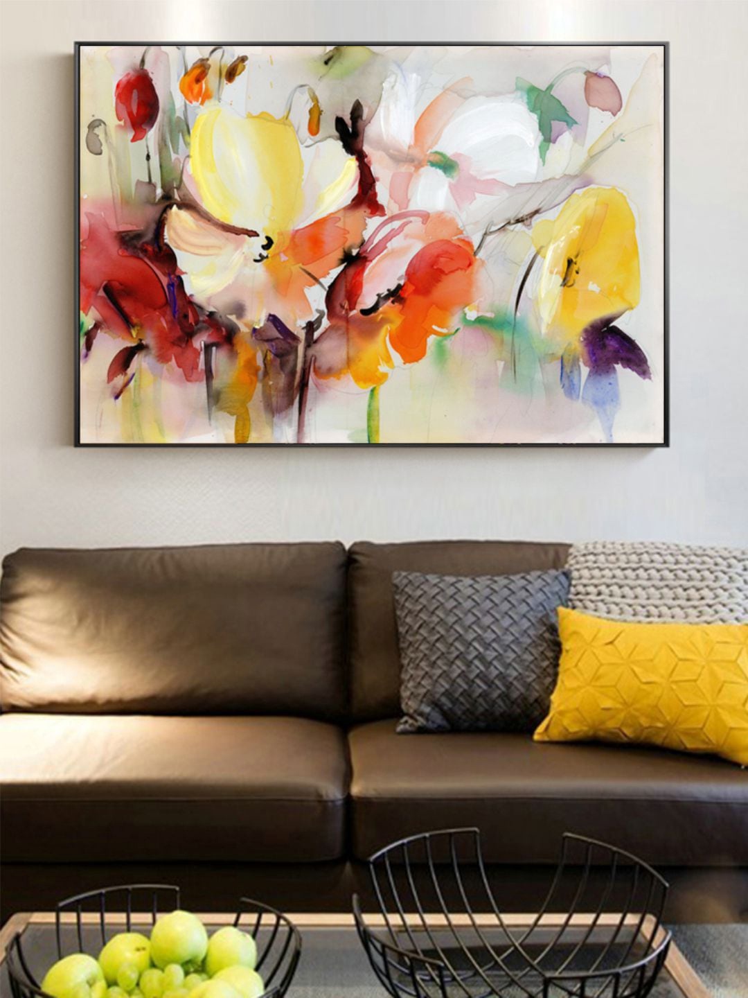 

THE HANDMADE FLAIR Crystal Porcelain Yellow & Red Stunning Big Floral Painting Wall Art