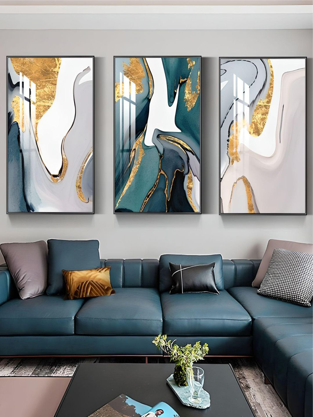 

THE HANDMADE FLAIR Crystal Porcelain Grey & White Abstract Flowing Liquid Wall Art
