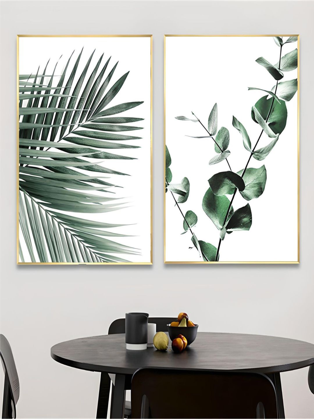 

THE HANDMADE FLAIR 2 Pcs White & Green Leaves Painting Wall Art