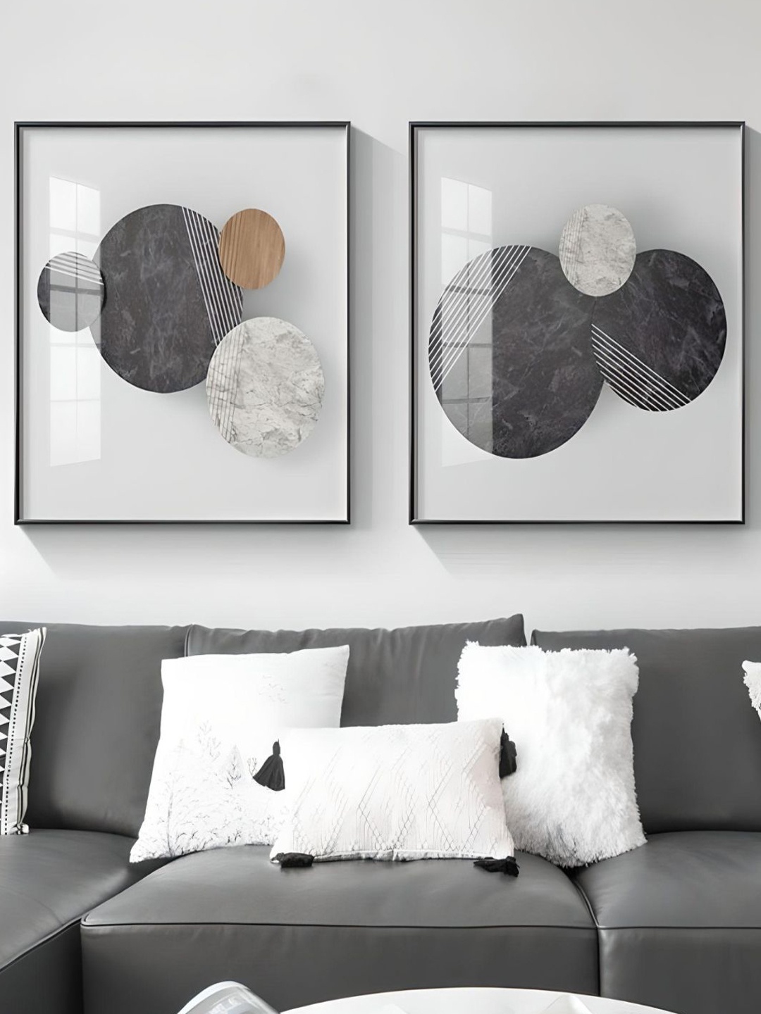 

THE HANDMADE FLAIR White & Grey 2-Pcs Printed Framed Wall Art