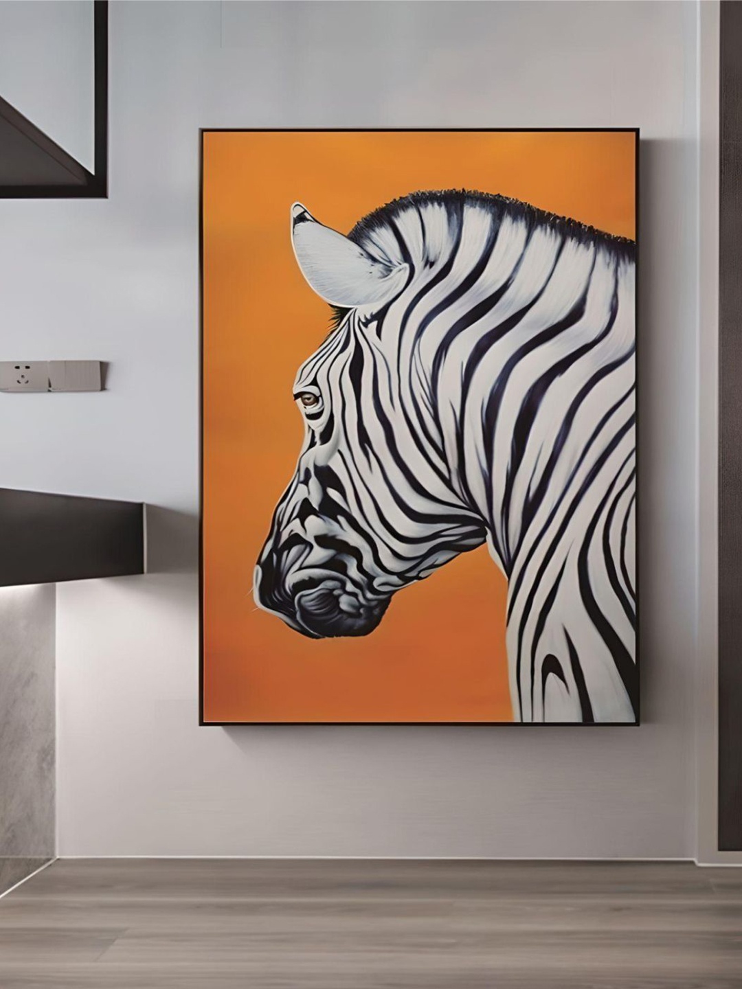 

THE HANDMADE FLAIR Orange & White Zebra Printed Framed Wall Art, Off white