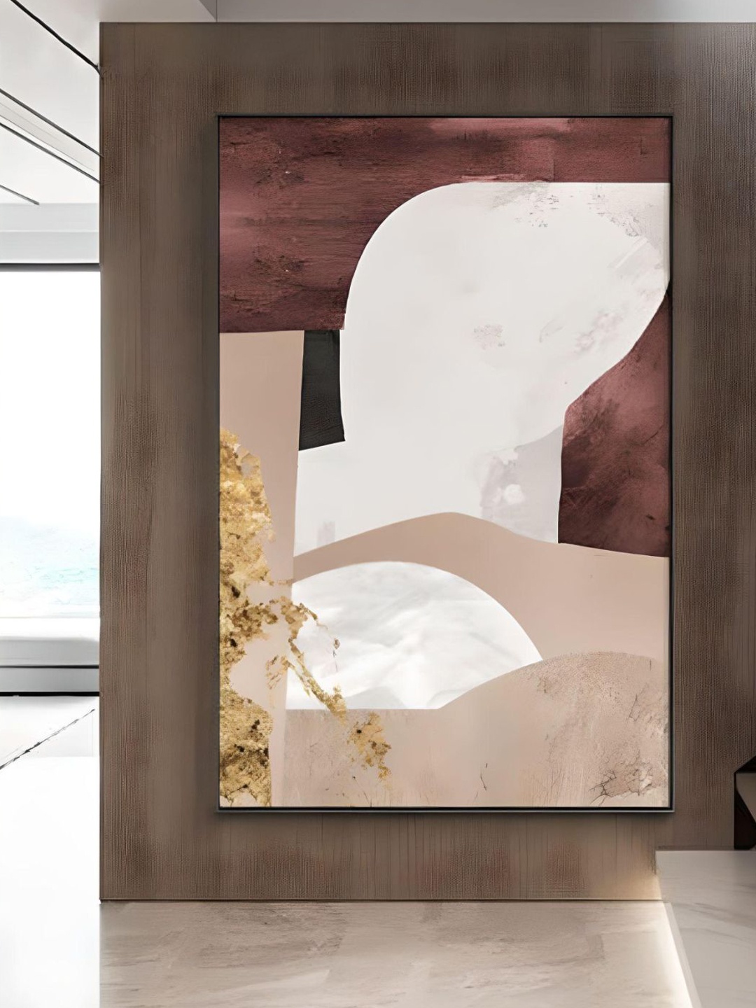 

THE HANDMADE FLAIR Crystal Porcelain Maroon Abstract Geomorphic Nordic Painting Wall Art
