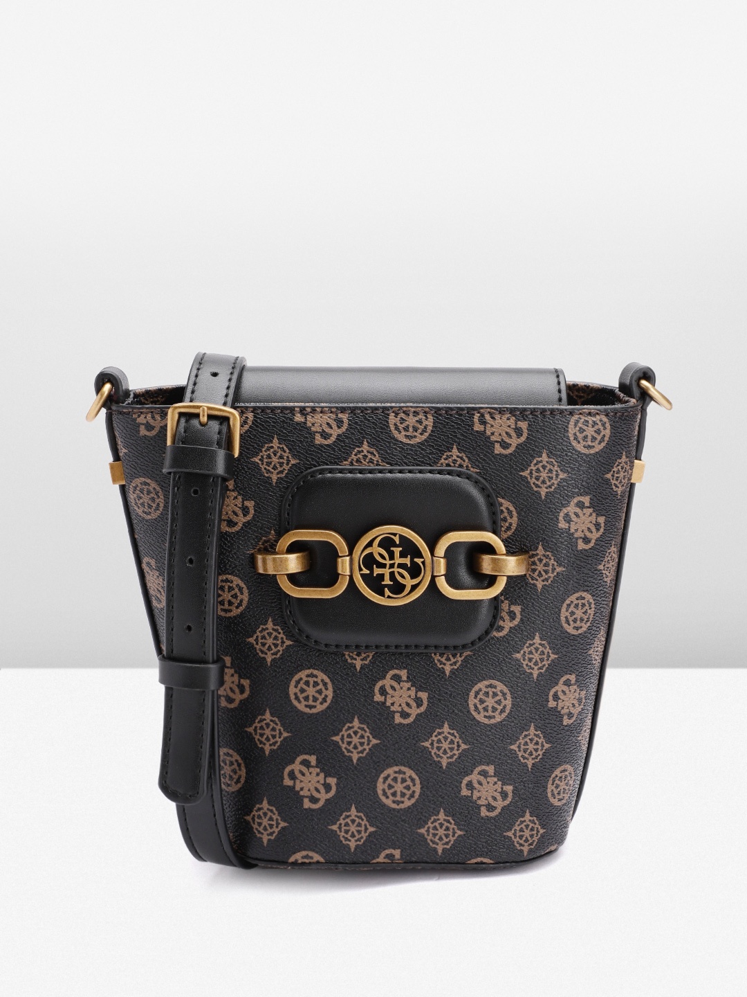 

GUESS Women Brand Logo Printed Structured Sling Bag, Black