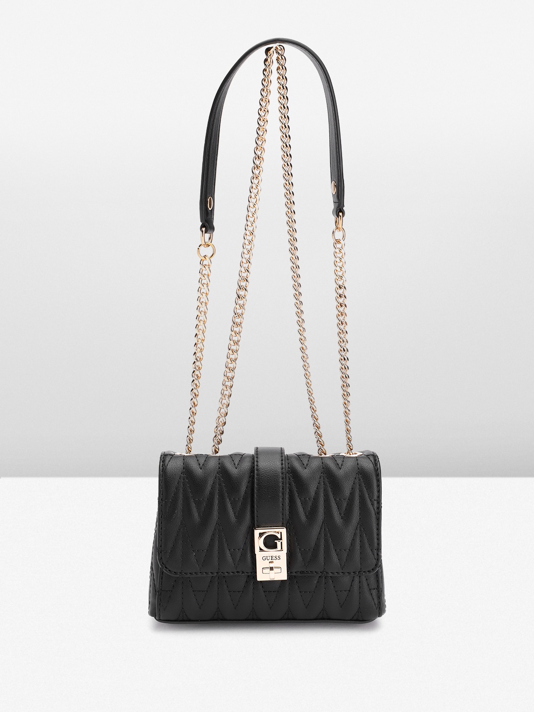 

GUESS Women Quilted Textured Structured Sling Bag, Black