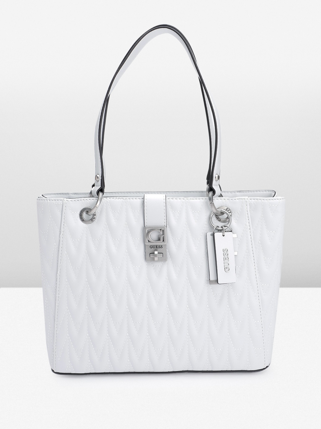 

GUESS Women Quilted Textured Structured Shoulder Bag, White