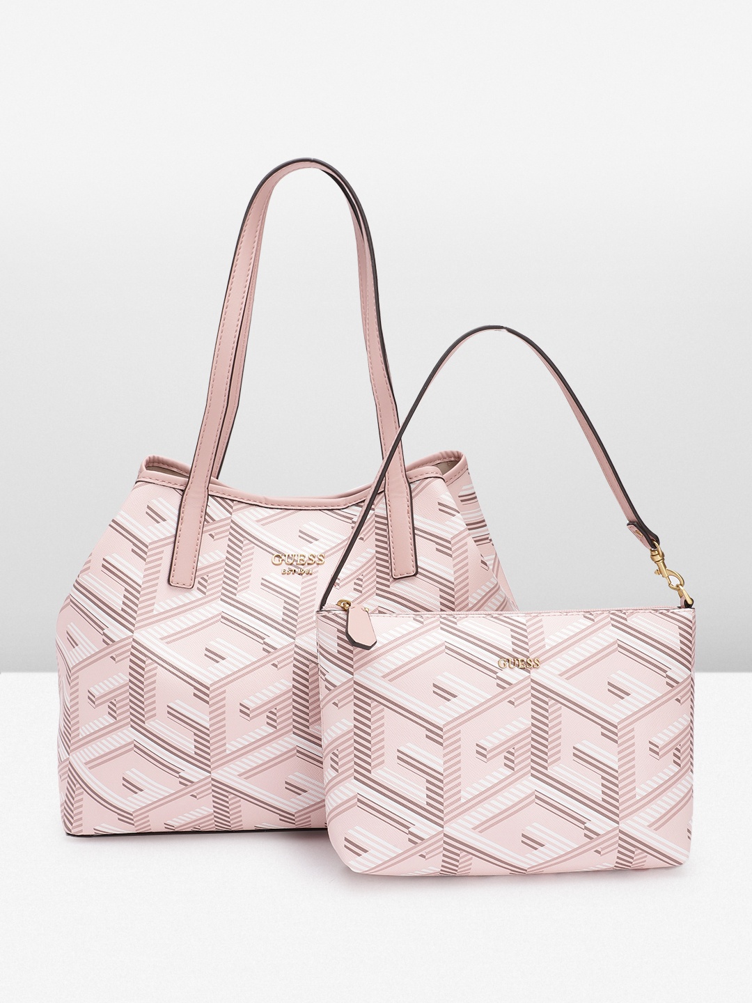 

GUESS Brand Logo Printed Structured Shoulder Bag, Pink