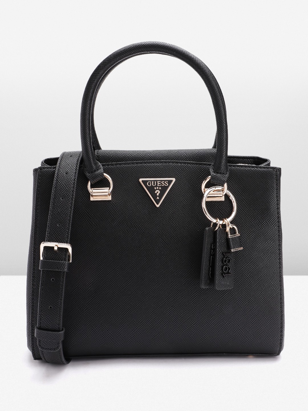 

GUESS Women Textured Structured Handheld Bag, Black