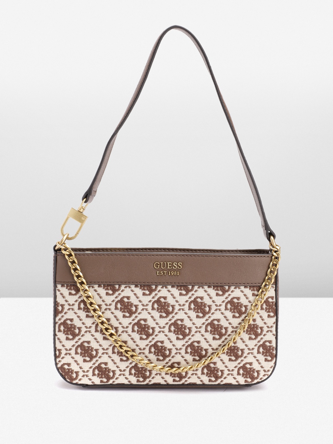 

GUESS Brand Logo Structured Handheld Bag, Brown