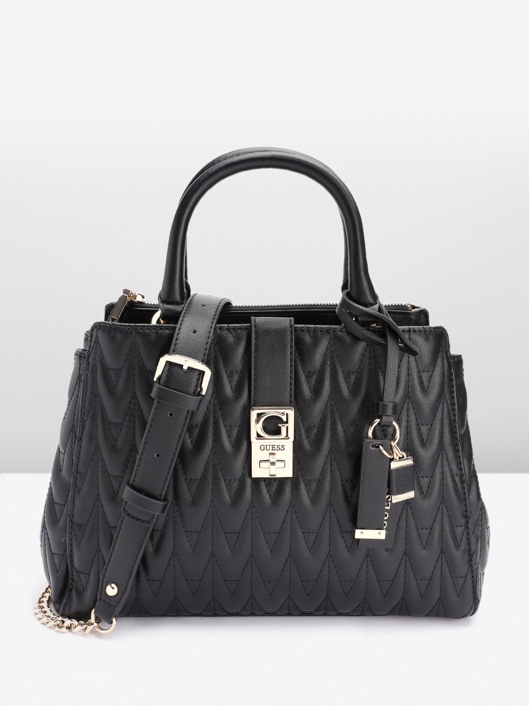 

GUESS Quilted Structured Handheld Bag, Black