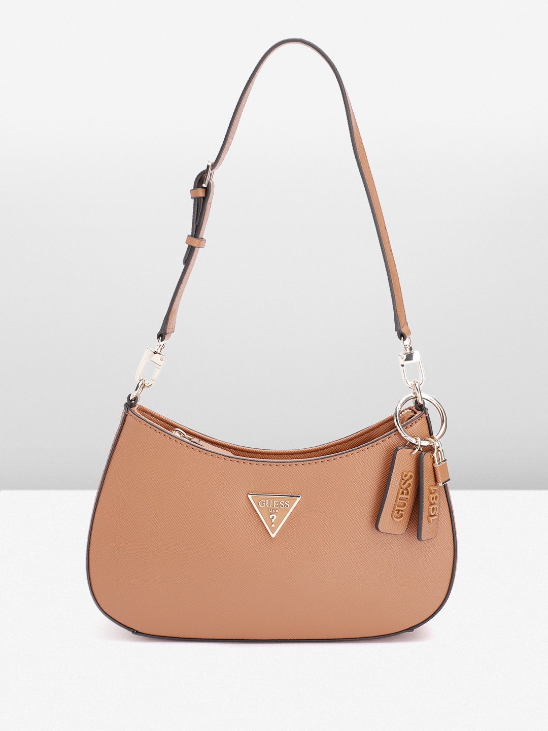 

GUESS Women Textured Structured Shoulder Bag, Brown
