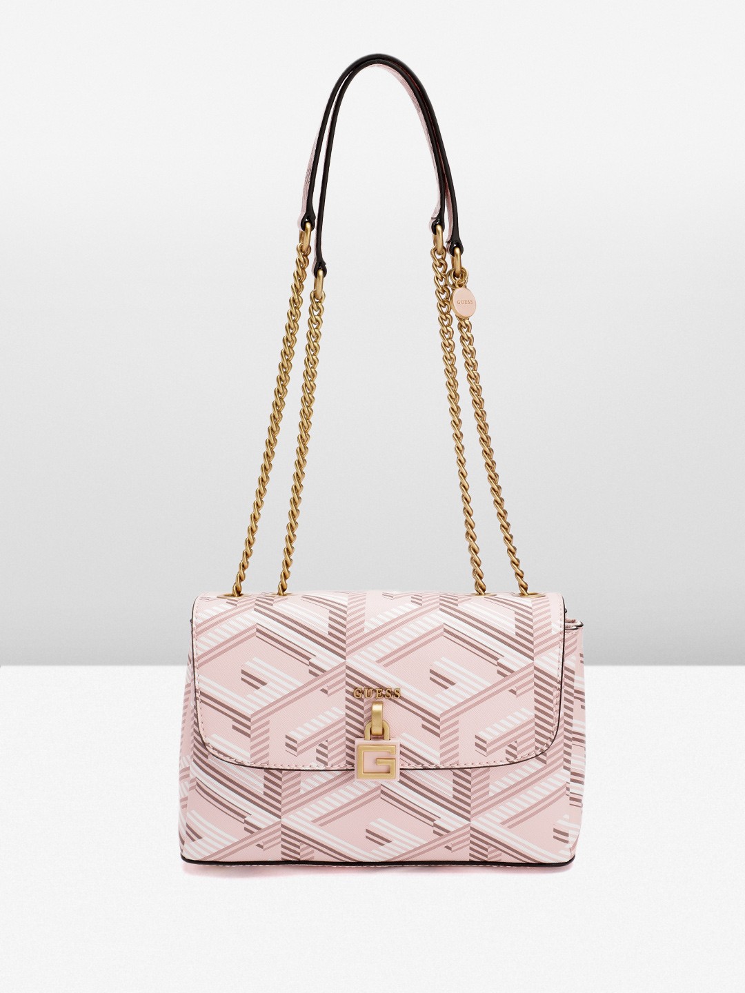 

GUESS Brand Logo Printed Structured Shoulder Bag, Pink