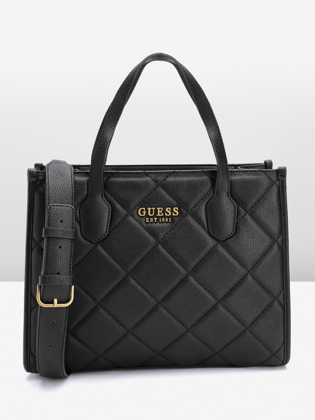 

GUESS Women Textured Structured Handheld Bag with Quilted Detail, Black
