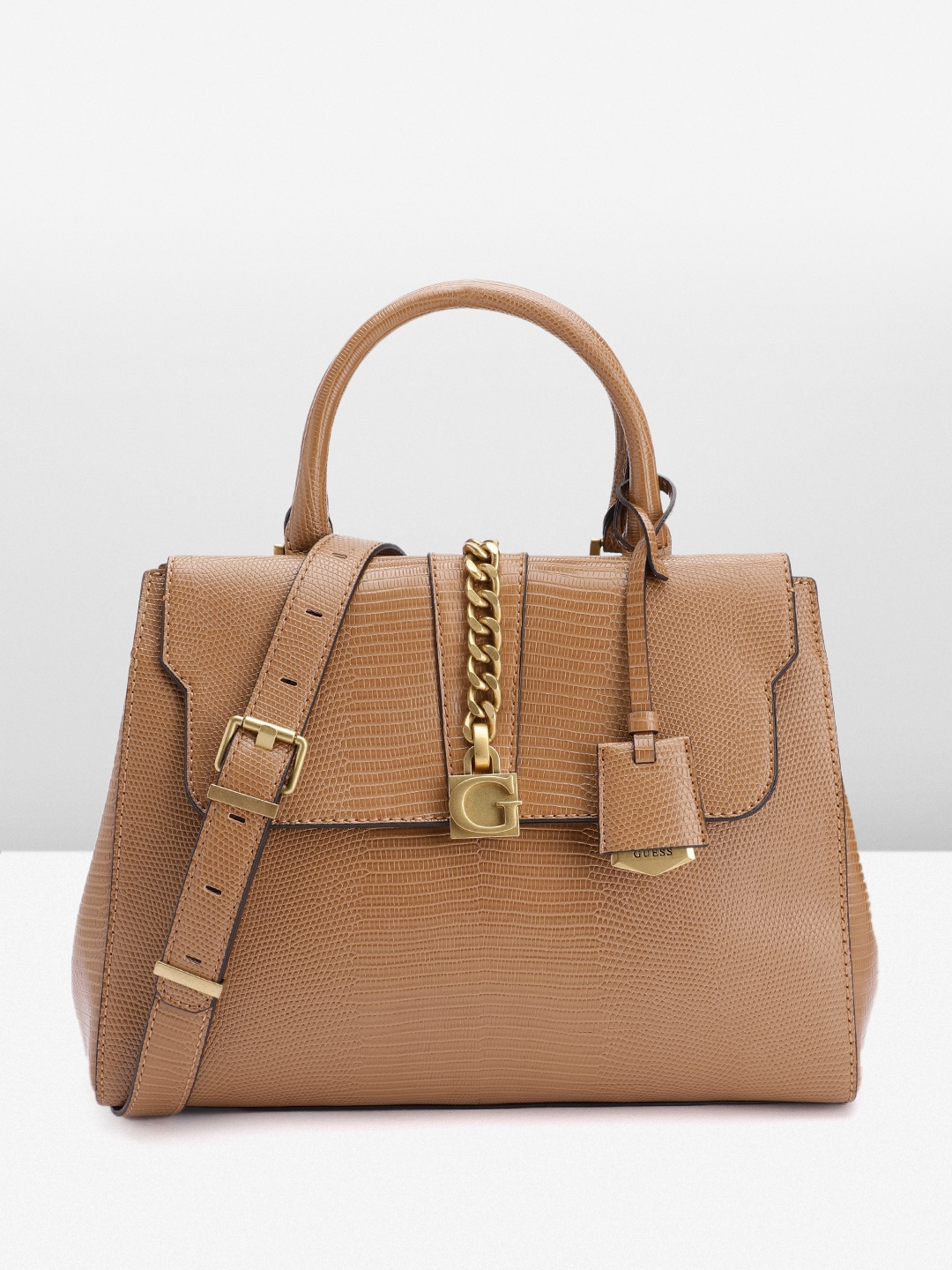 

GUESS Snake Skin Textured Structured Handheld Bag, Tan