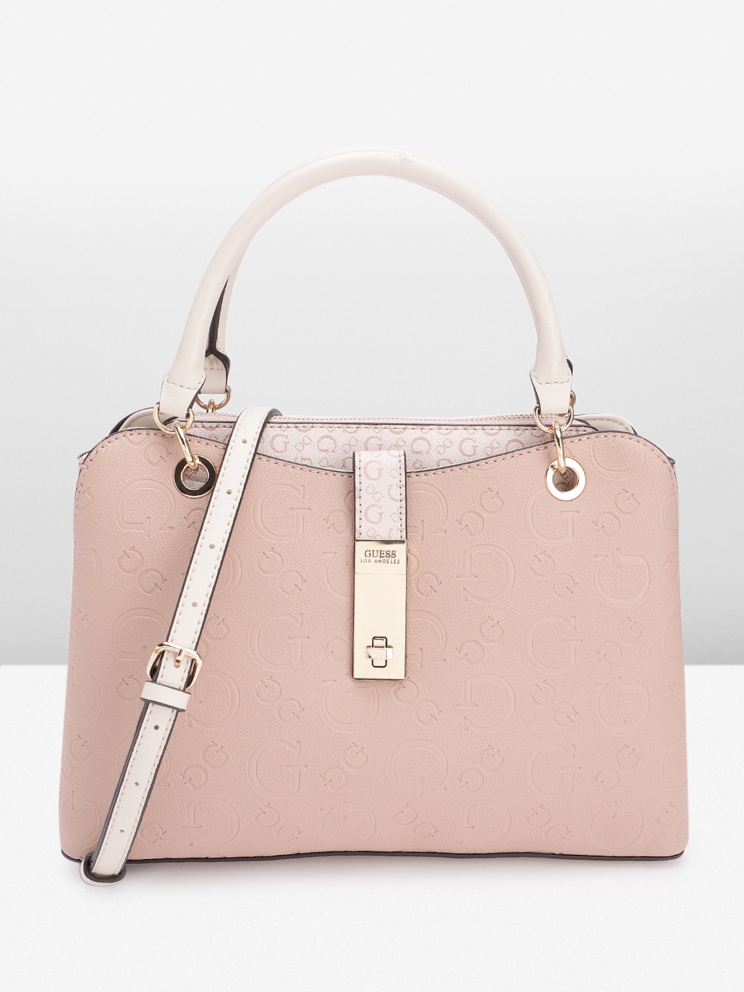 

GUESS Brand Logo Textured Structured Handheld Bag, Pink
