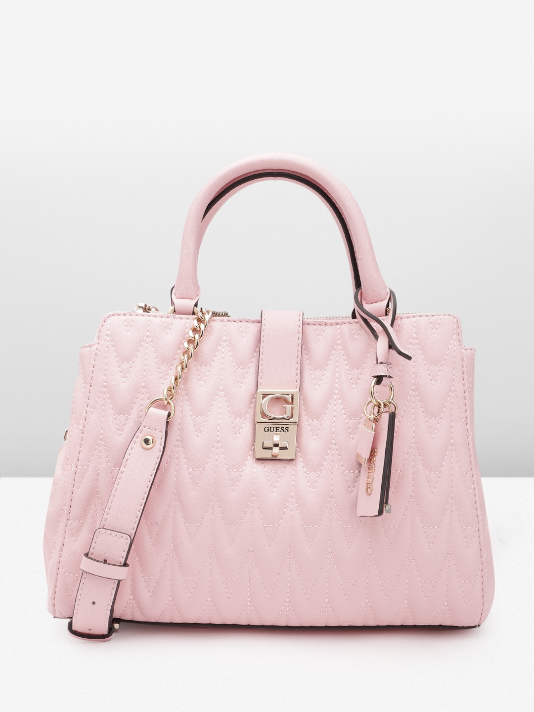 

GUESS Quilted Structured Handheld Bag, Pink