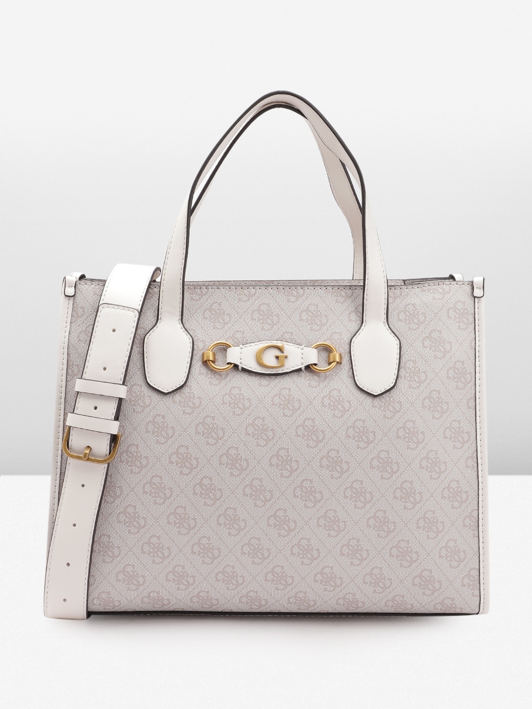 

GUESS Brand Logo Textured Structured Handheld Bag, Grey