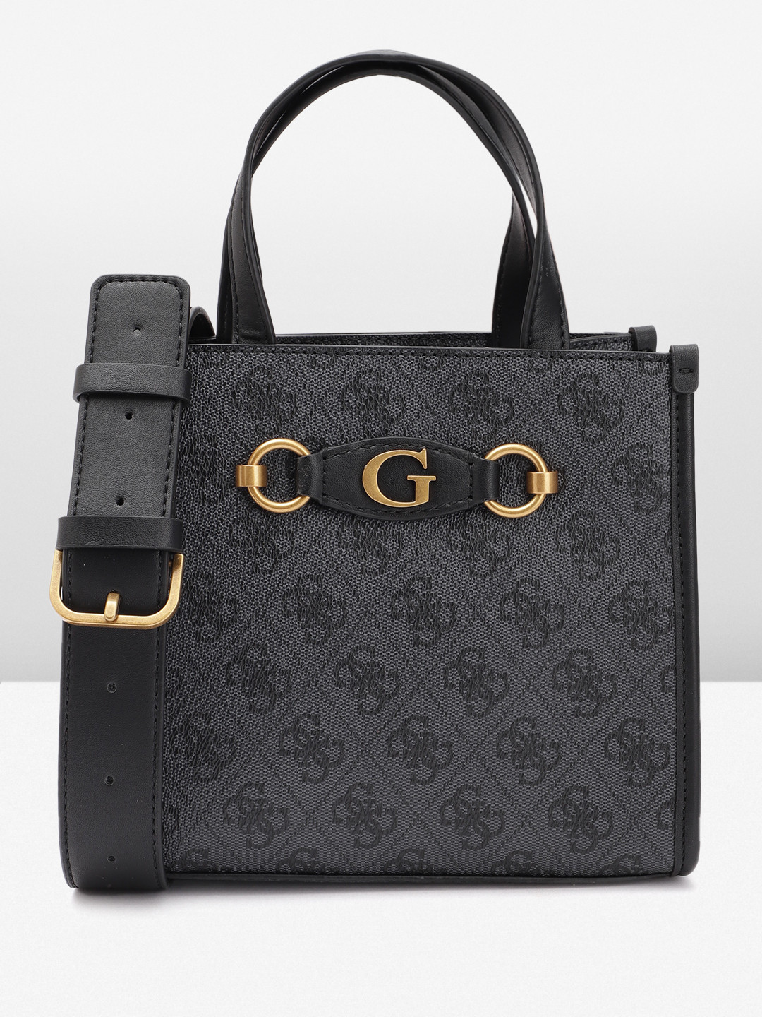 

GUESS Brand Logo Printed Structured Handheld Bag, Black