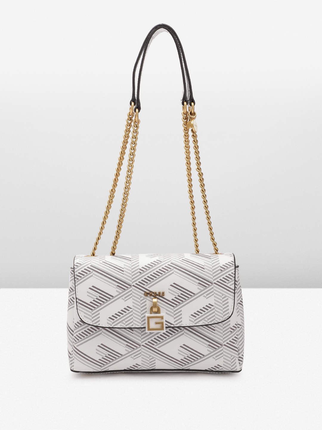 

GUESS Geometric Printed PU Structured Shoulder Bag, White