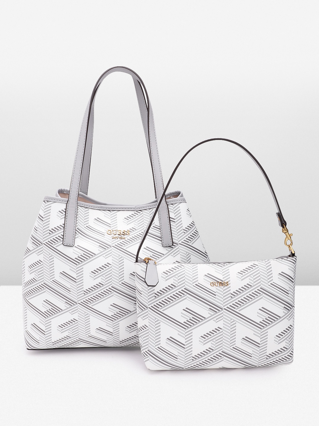 

GUESS Brand Logo Printed Structured Shoulder Bag, White