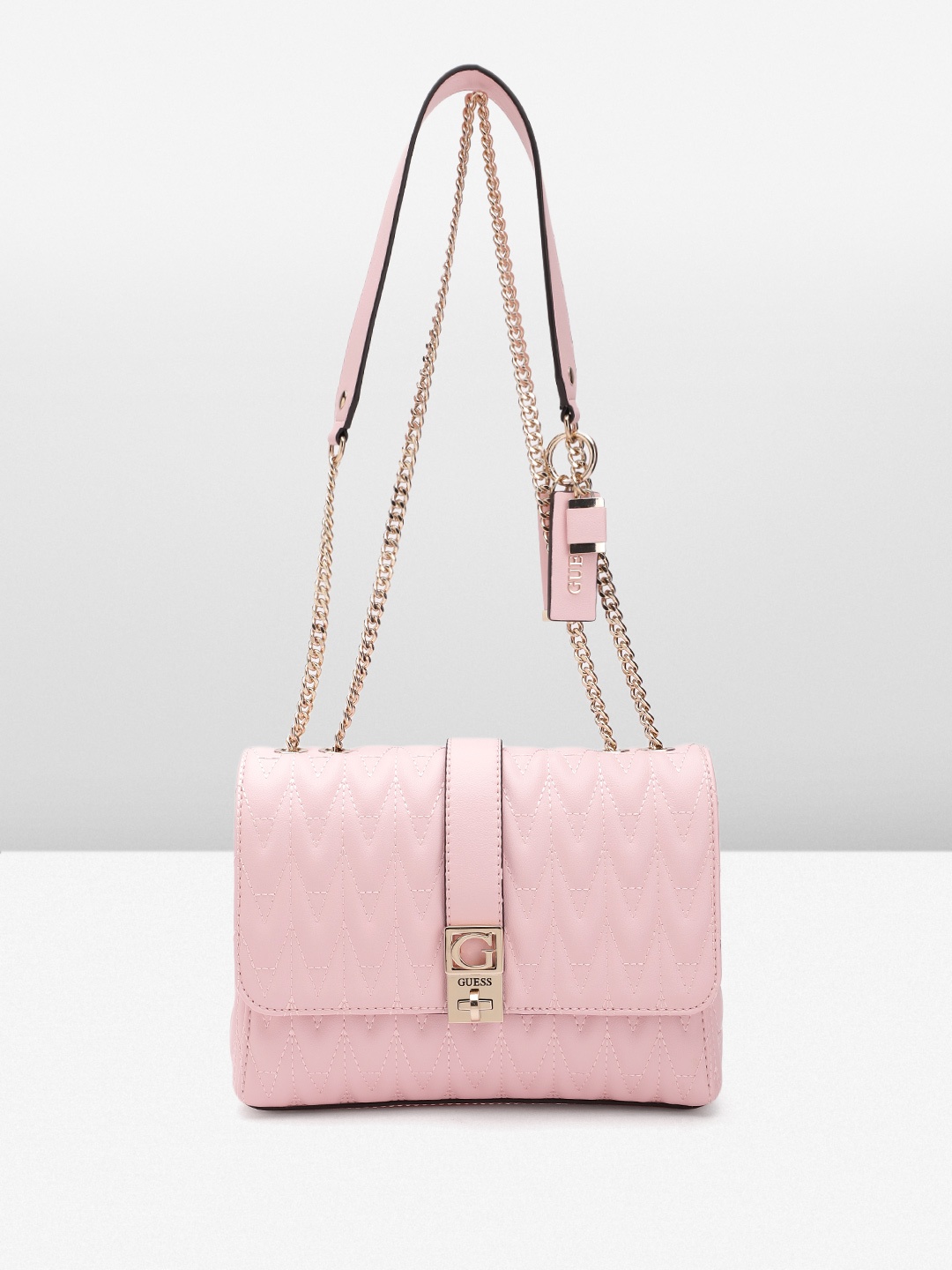 

GUESS Women Textured Structured Sling Bag with Quilted Details, Pink