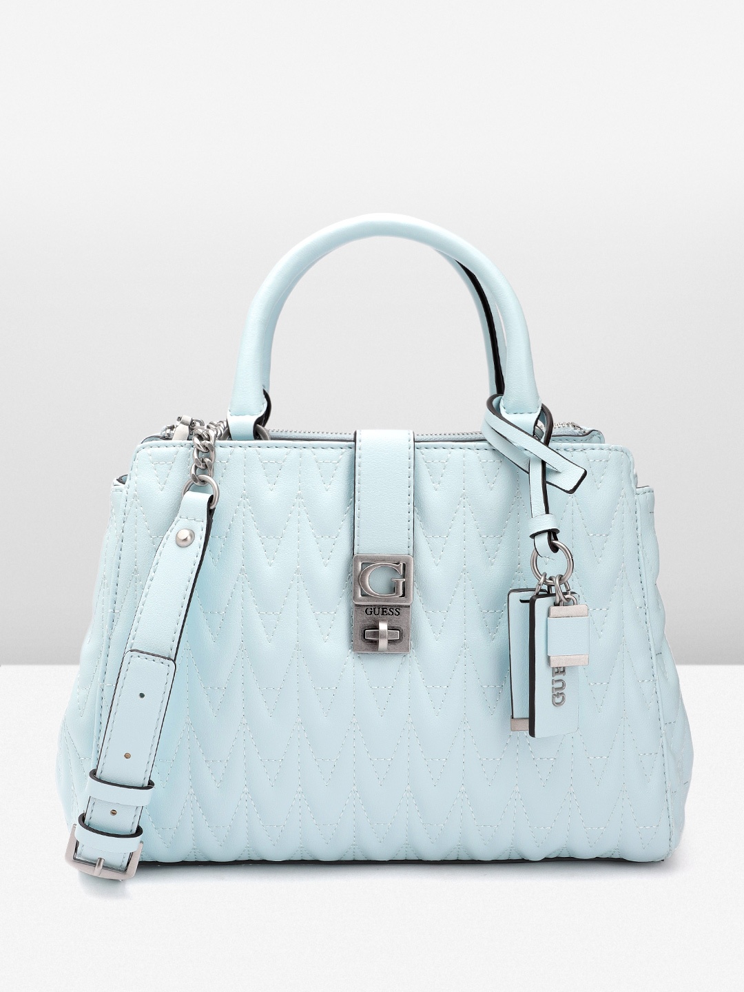 

GUESS Women Textured Structured Handheld Bag with Quilted Detail, Blue