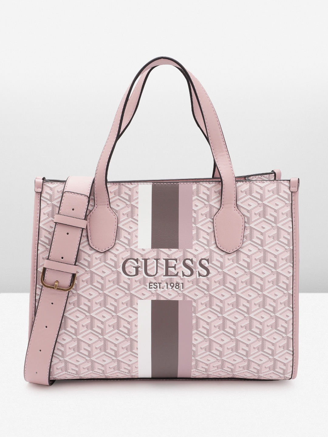 

GUESS Women Brand Logo Printed Structured Handheld Bag, Pink