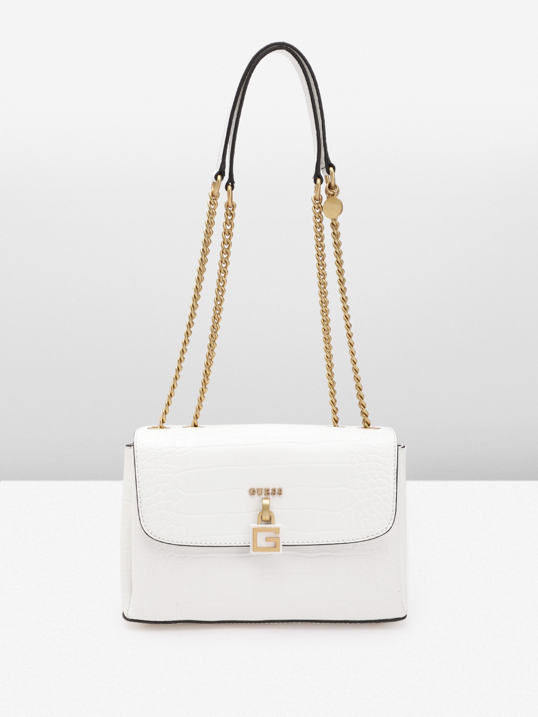 

GUESS Croc-Textured Structured Shoulder Bag, White